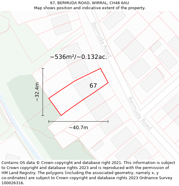 67, BERMUDA ROAD, WIRRAL, CH46 6AU: Plot and title map