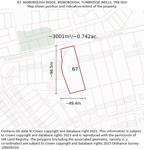 67, BIDBOROUGH RIDGE, BIDBOROUGH, TUNBRIDGE WELLS, TN4 0UU: Plot and title map