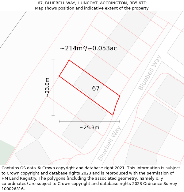 67, BLUEBELL WAY, HUNCOAT, ACCRINGTON, BB5 6TD: Plot and title map