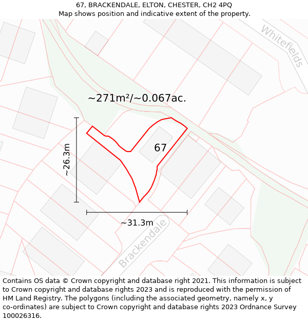 67, BRACKENDALE, ELTON, CHESTER, CH2 4PQ: Plot and title map