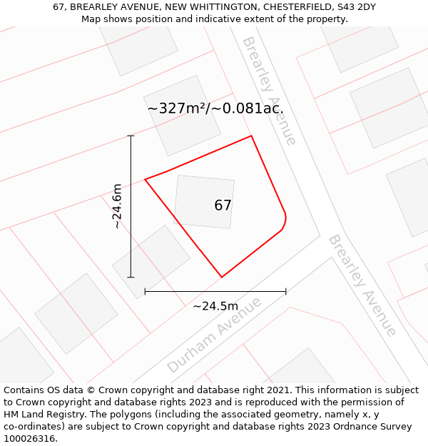 67, BREARLEY AVENUE, NEW WHITTINGTON, CHESTERFIELD, S43 2DY: Plot and title map