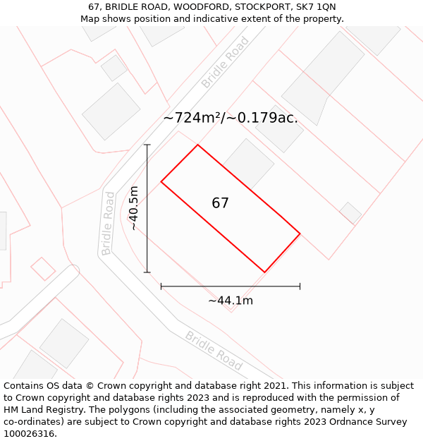 67, BRIDLE ROAD, WOODFORD, STOCKPORT, SK7 1QN: Plot and title map