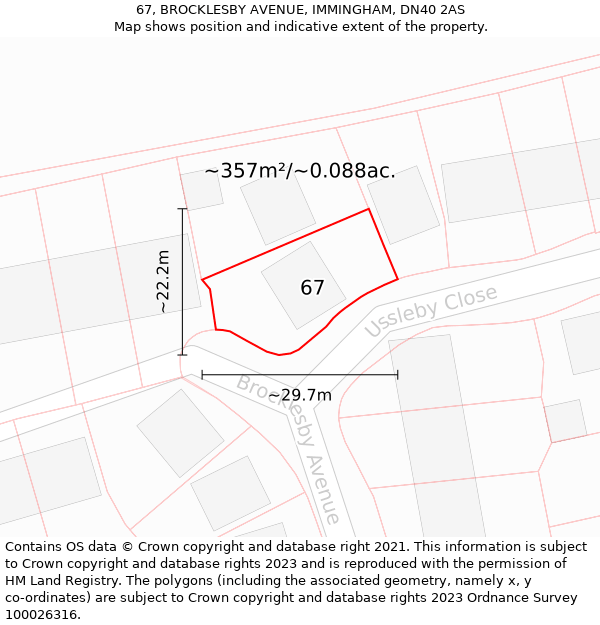 67, BROCKLESBY AVENUE, IMMINGHAM, DN40 2AS: Plot and title map