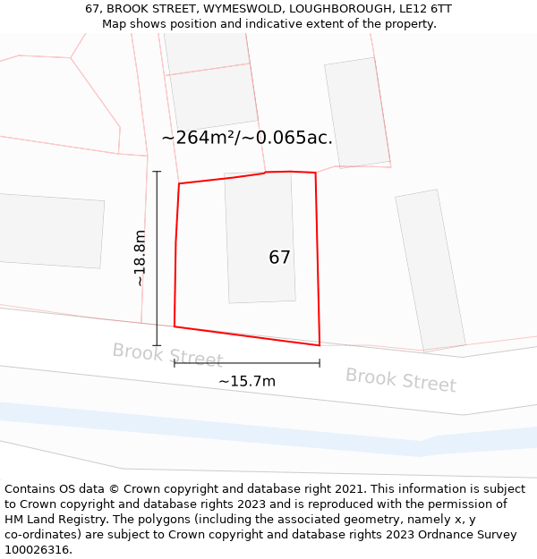67, BROOK STREET, WYMESWOLD, LOUGHBOROUGH, LE12 6TT: Plot and title map