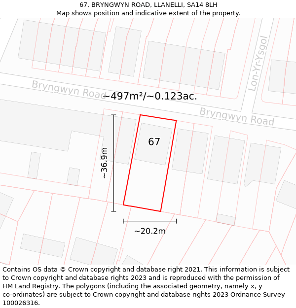 67, BRYNGWYN ROAD, LLANELLI, SA14 8LH: Plot and title map