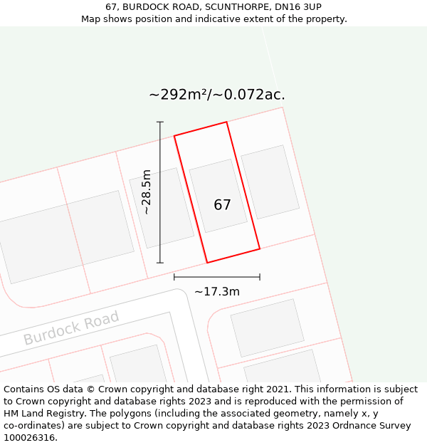 67, BURDOCK ROAD, SCUNTHORPE, DN16 3UP: Plot and title map