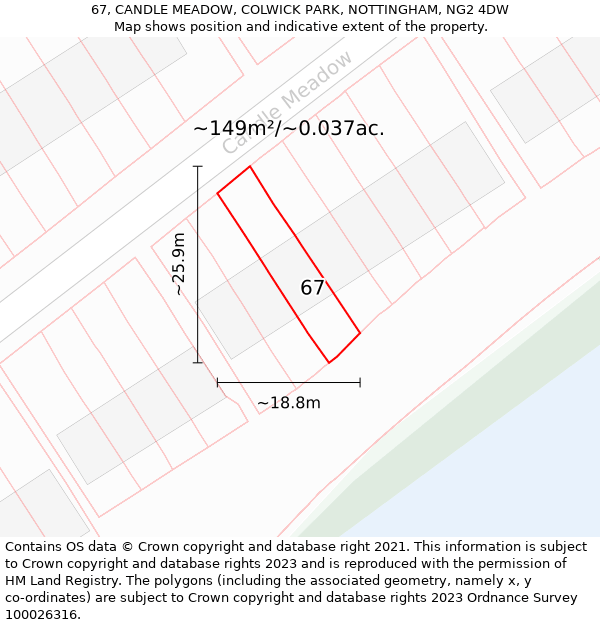 67, CANDLE MEADOW, COLWICK PARK, NOTTINGHAM, NG2 4DW: Plot and title map