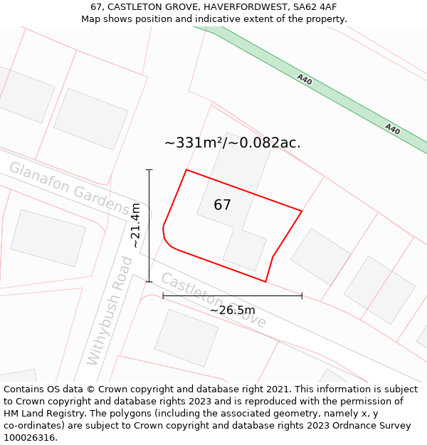 67, CASTLETON GROVE, HAVERFORDWEST, SA62 4AF: Plot and title map