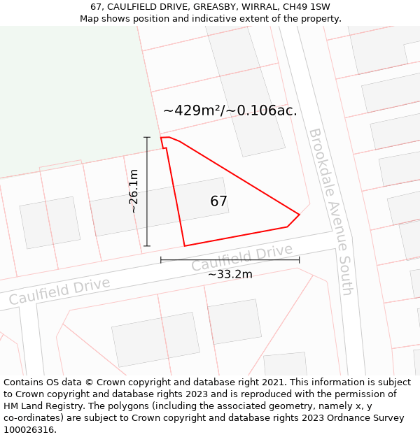 67, CAULFIELD DRIVE, GREASBY, WIRRAL, CH49 1SW: Plot and title map
