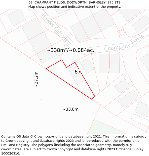 67, CHAMPANY FIELDS, DODWORTH, BARNSLEY, S75 3TS: Plot and title map