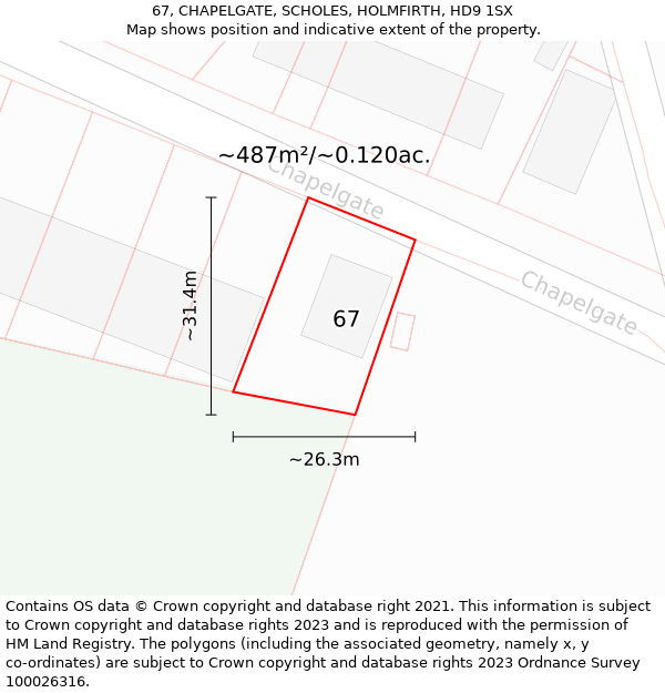 67, CHAPELGATE, SCHOLES, HOLMFIRTH, HD9 1SX: Plot and title map