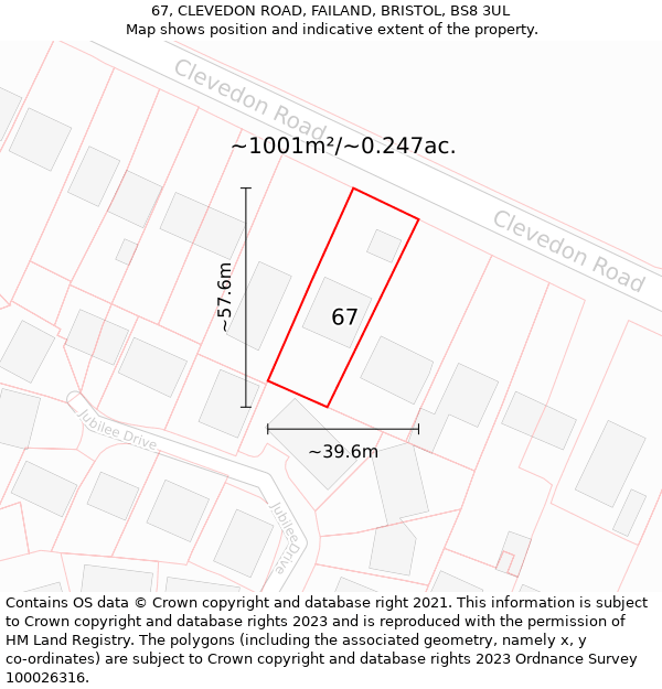 67, CLEVEDON ROAD, FAILAND, BRISTOL, BS8 3UL: Plot and title map