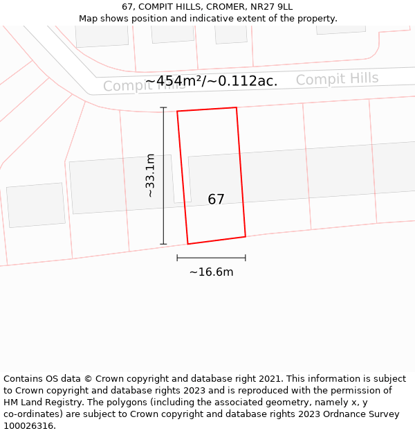 67, COMPIT HILLS, CROMER, NR27 9LL: Plot and title map