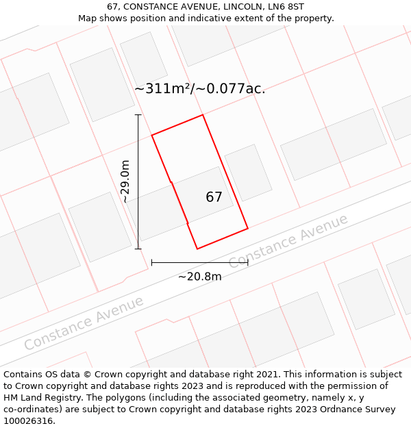 67, CONSTANCE AVENUE, LINCOLN, LN6 8ST: Plot and title map