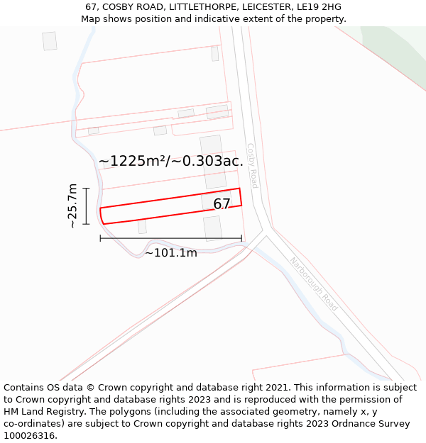 67, COSBY ROAD, LITTLETHORPE, LEICESTER, LE19 2HG: Plot and title map