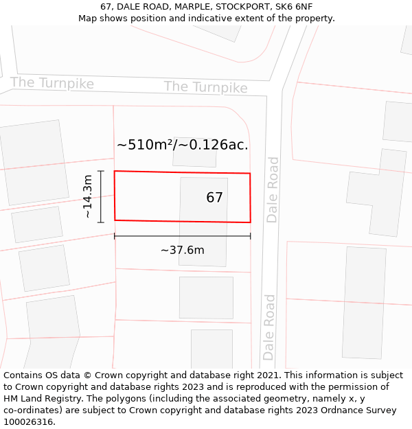 67, DALE ROAD, MARPLE, STOCKPORT, SK6 6NF: Plot and title map