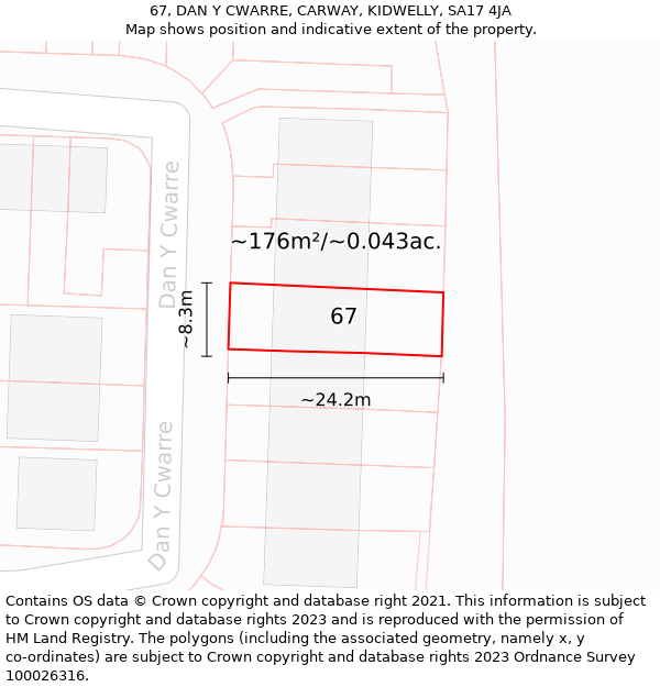 67, DAN Y CWARRE, CARWAY, KIDWELLY, SA17 4JA: Plot and title map