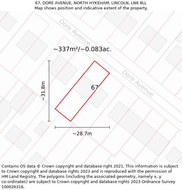 67, DORE AVENUE, NORTH HYKEHAM, LINCOLN, LN6 8LL: Plot and title map