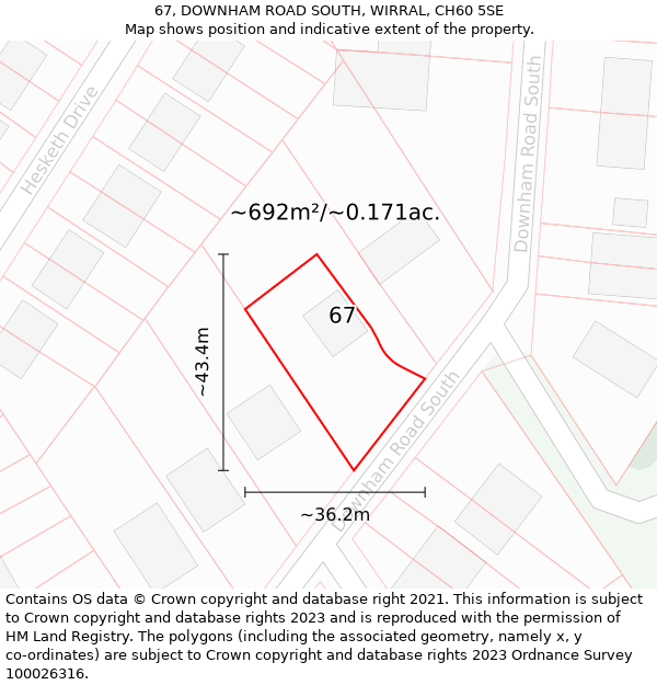 67, DOWNHAM ROAD SOUTH, WIRRAL, CH60 5SE: Plot and title map