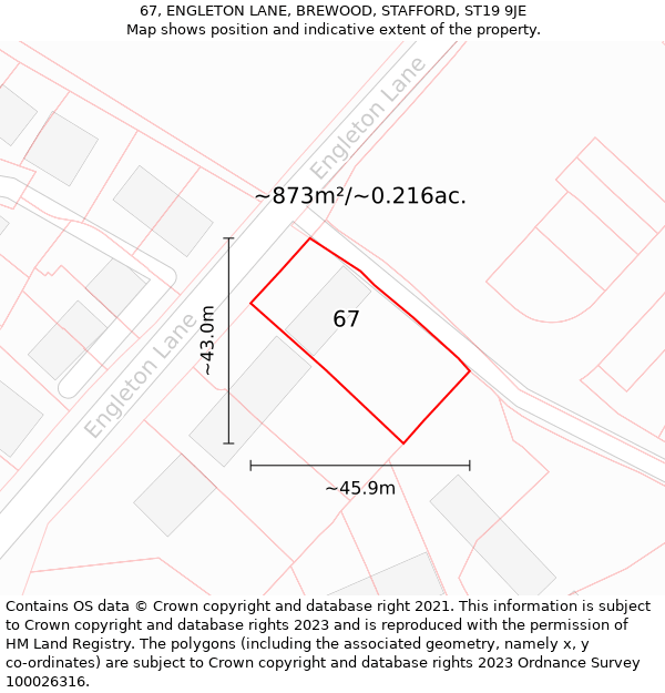 67, ENGLETON LANE, BREWOOD, STAFFORD, ST19 9JE: Plot and title map