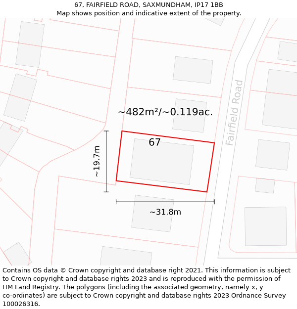 67, FAIRFIELD ROAD, SAXMUNDHAM, IP17 1BB: Plot and title map