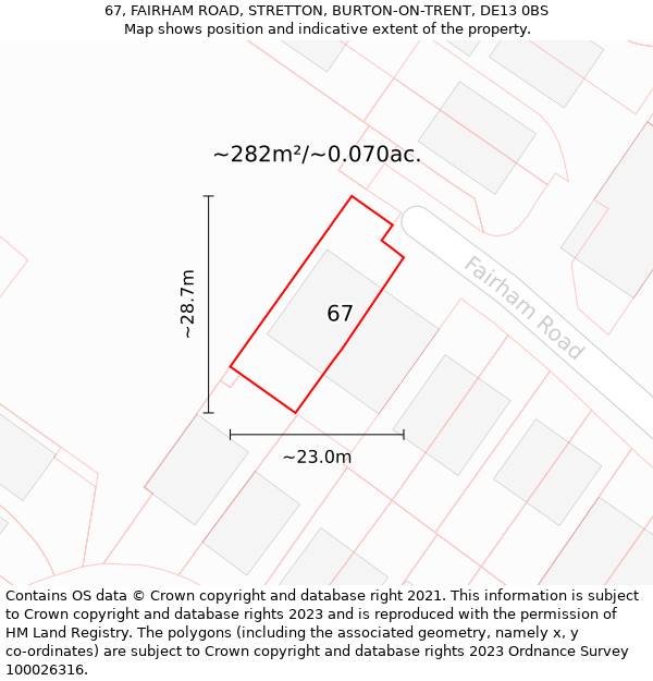 67, FAIRHAM ROAD, STRETTON, BURTON-ON-TRENT, DE13 0BS: Plot and title map