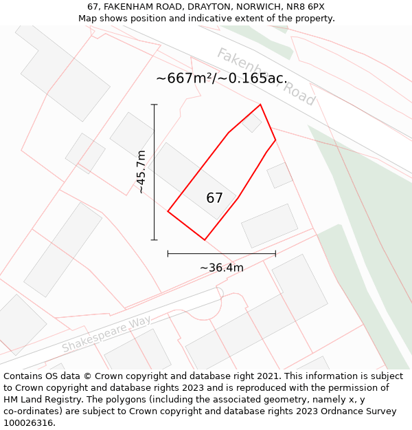 67, FAKENHAM ROAD, DRAYTON, NORWICH, NR8 6PX: Plot and title map