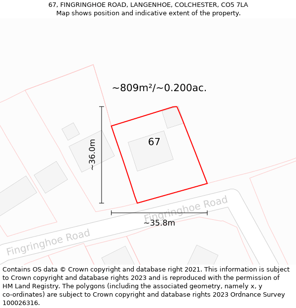 67, FINGRINGHOE ROAD, LANGENHOE, COLCHESTER, CO5 7LA: Plot and title map