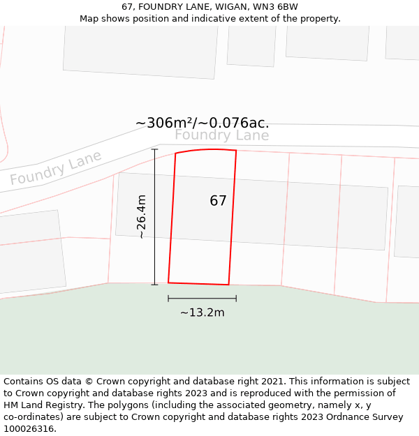 67, FOUNDRY LANE, WIGAN, WN3 6BW: Plot and title map