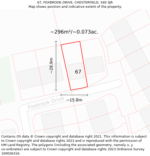 67, FOXBROOK DRIVE, CHESTERFIELD, S40 3JR: Plot and title map