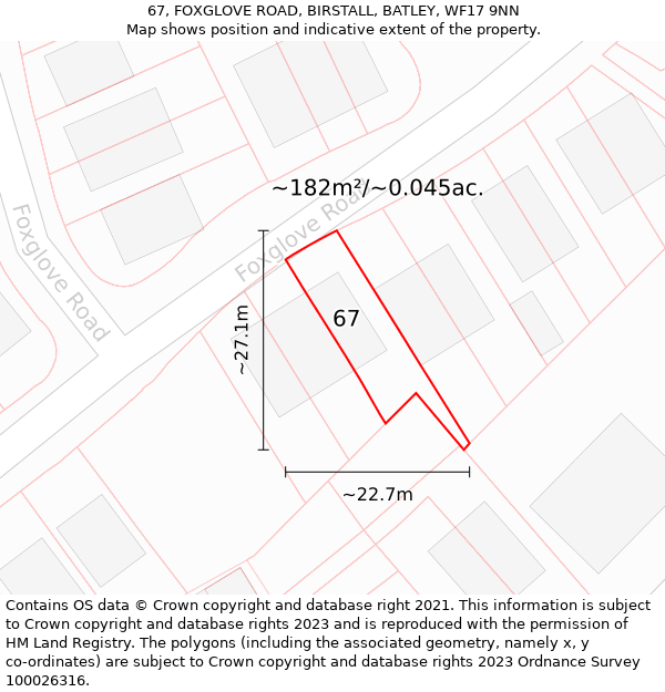 67, FOXGLOVE ROAD, BIRSTALL, BATLEY, WF17 9NN: Plot and title map