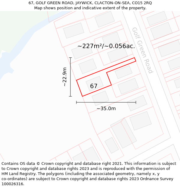 67, GOLF GREEN ROAD, JAYWICK, CLACTON-ON-SEA, CO15 2RQ: Plot and title map
