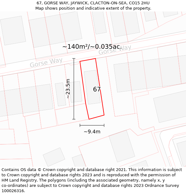 67, GORSE WAY, JAYWICK, CLACTON-ON-SEA, CO15 2HU: Plot and title map