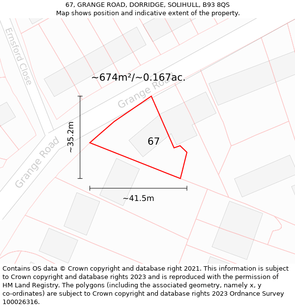 67, GRANGE ROAD, DORRIDGE, SOLIHULL, B93 8QS: Plot and title map