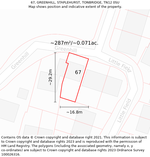 67, GREENHILL, STAPLEHURST, TONBRIDGE, TN12 0SU: Plot and title map