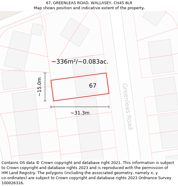 67, GREENLEAS ROAD, WALLASEY, CH45 8LR: Plot and title map