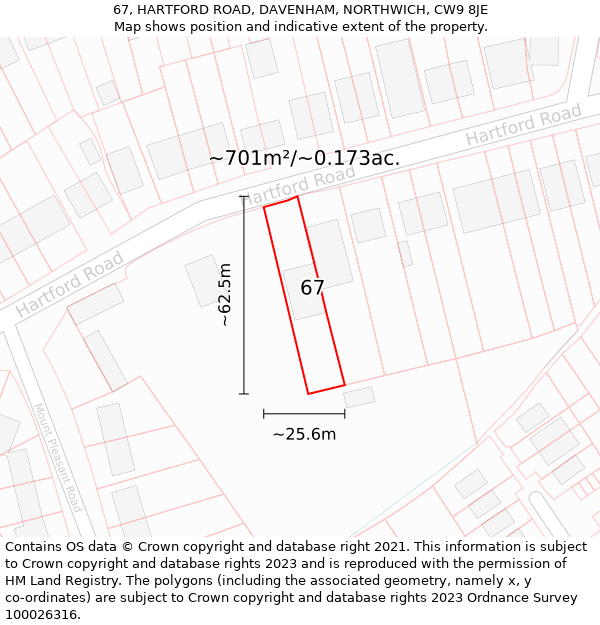 67, HARTFORD ROAD, DAVENHAM, NORTHWICH, CW9 8JE: Plot and title map