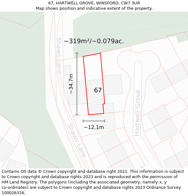 67, HARTWELL GROVE, WINSFORD, CW7 3UR: Plot and title map