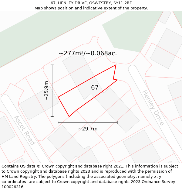 67, HENLEY DRIVE, OSWESTRY, SY11 2RF: Plot and title map