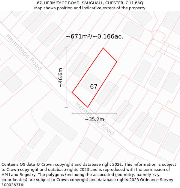 67, HERMITAGE ROAD, SAUGHALL, CHESTER, CH1 6AQ: Plot and title map