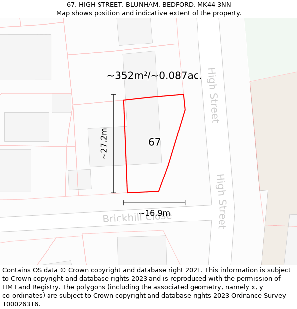 67, HIGH STREET, BLUNHAM, BEDFORD, MK44 3NN: Plot and title map