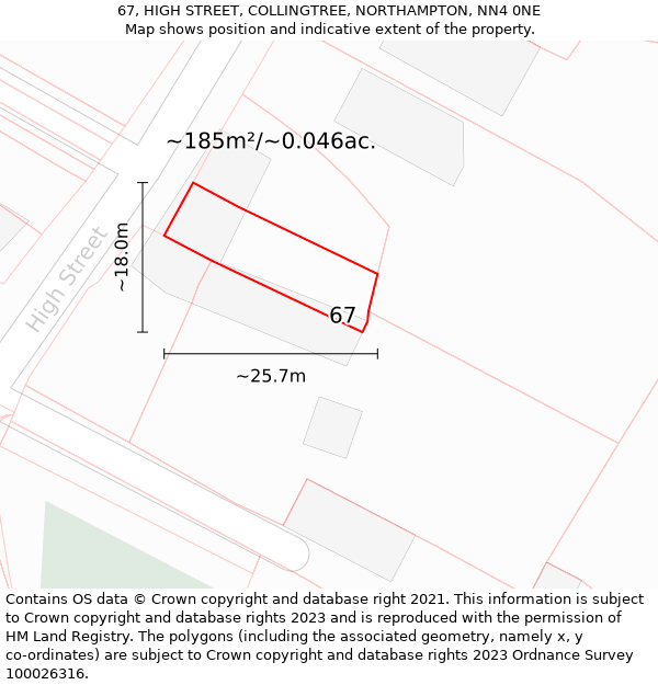 67, HIGH STREET, COLLINGTREE, NORTHAMPTON, NN4 0NE: Plot and title map