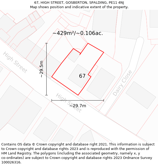 67, HIGH STREET, GOSBERTON, SPALDING, PE11 4NJ: Plot and title map