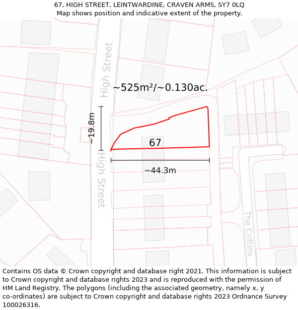 67, HIGH STREET, LEINTWARDINE, CRAVEN ARMS, SY7 0LQ: Plot and title map