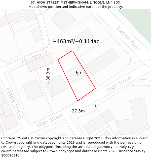 67, HIGH STREET, METHERINGHAM, LINCOLN, LN4 3DX: Plot and title map