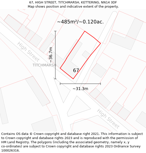 67, HIGH STREET, TITCHMARSH, KETTERING, NN14 3DF: Plot and title map