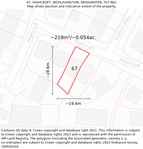 67, HIGHCROFT, WOOLAVINGTON, BRIDGWATER, TA7 8EU: Plot and title map