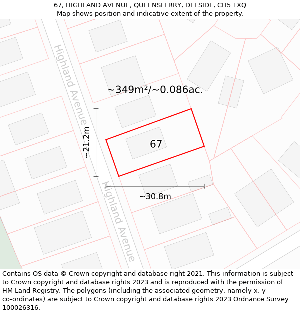 67, HIGHLAND AVENUE, QUEENSFERRY, DEESIDE, CH5 1XQ: Plot and title map