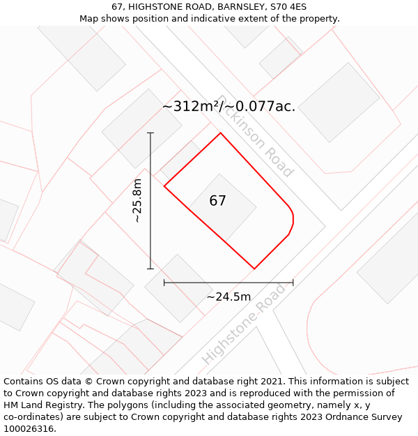 67, HIGHSTONE ROAD, BARNSLEY, S70 4ES: Plot and title map