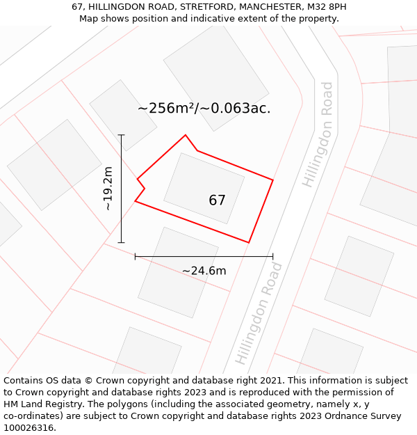 67, HILLINGDON ROAD, STRETFORD, MANCHESTER, M32 8PH: Plot and title map